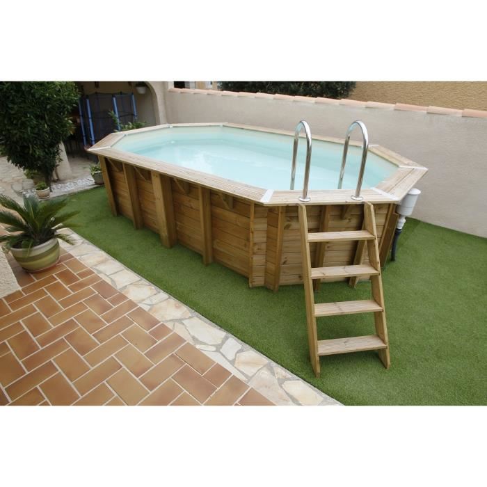 Kit Piscine Hors Sol En Bois Ubbink Maldives 490 X 300 X 120 Cm Ovale Filtre A Sable Echelle Interieure Echelle