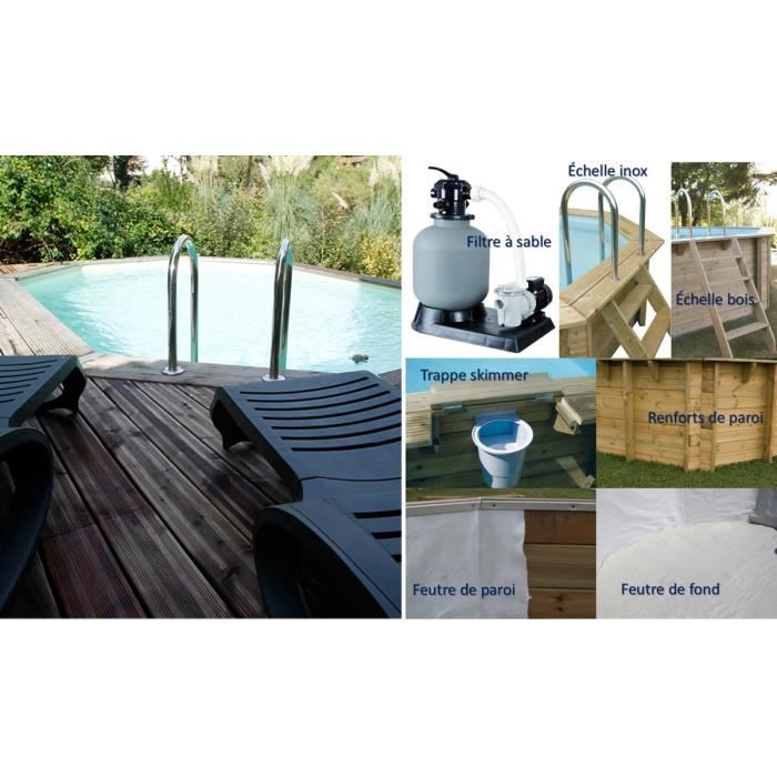 Kit Piscine Hors Sol En Bois Ubbink Maldives 490 X 300 X 120 Cm Ovale Filtre A Sable Echelle Interieure Echelle