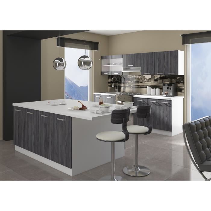 Ultra Ilot De Cuisine L 200 Cm Avec Plan De Travail - Decor Chene Gris