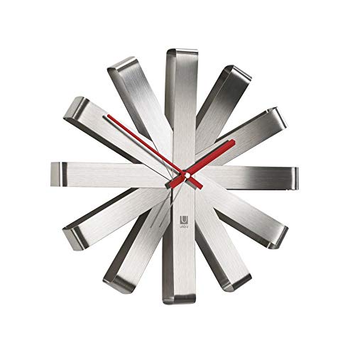 Umbra Horloge Murale En Metal Acier Forme Flocon D.30.5cm Ribbon