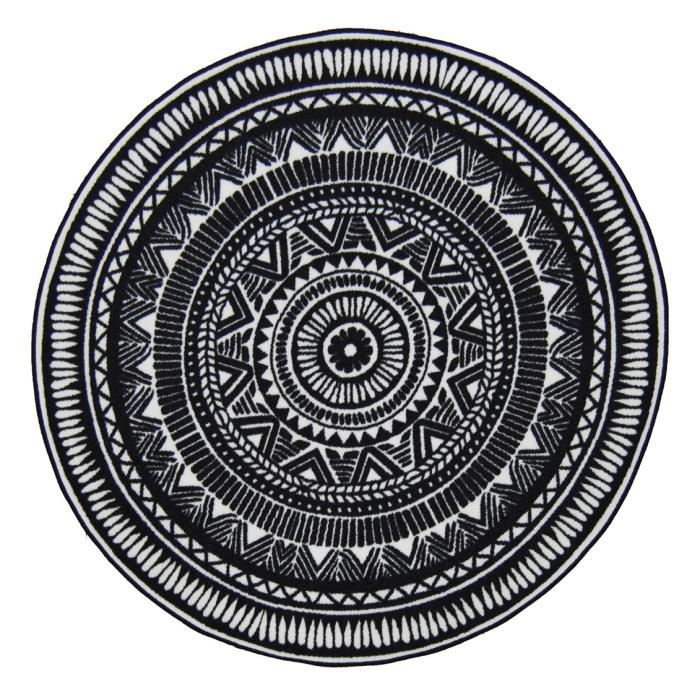 Tapis Rond A Motifs Indous Noir 100 X 100 Cm