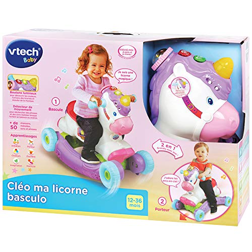 Porteur A Bascule Vtech Baby Cleo Ma Licorne Basculo 2en1 Parlant Et Lumineux Rose