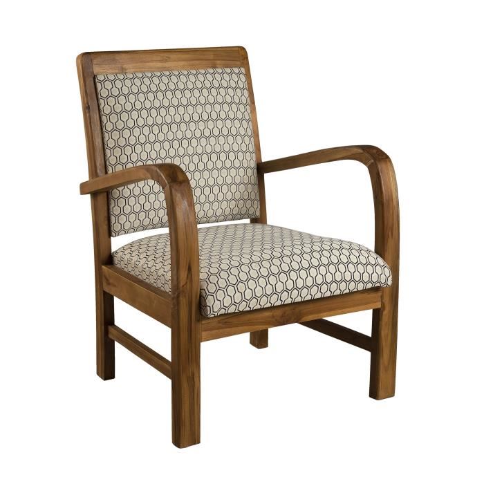 Fauteuil Hexago Bois Teck Tissu Vert Scandi Macabane Eris Beige Interieur 1 Place