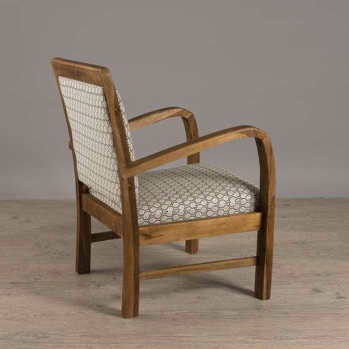 Fauteuil Hexago Bois Teck Tissu Vert Scandi Macabane Eris Beige Interieur 1 Place