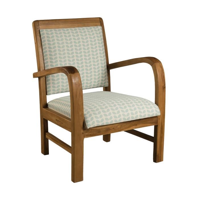 Macabane Fauteuil Petales En Teck Et Tissu Bleu Clair Vert 61x81x63cm