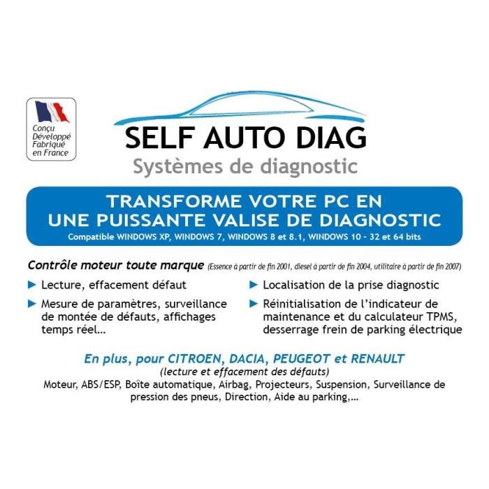 Valise diagnostic auto ULTIMATE DIAG ONE - Interface diagnostique multimarque OBD et logiciel SELF AUTO DIAG distribue sur CD-ROM