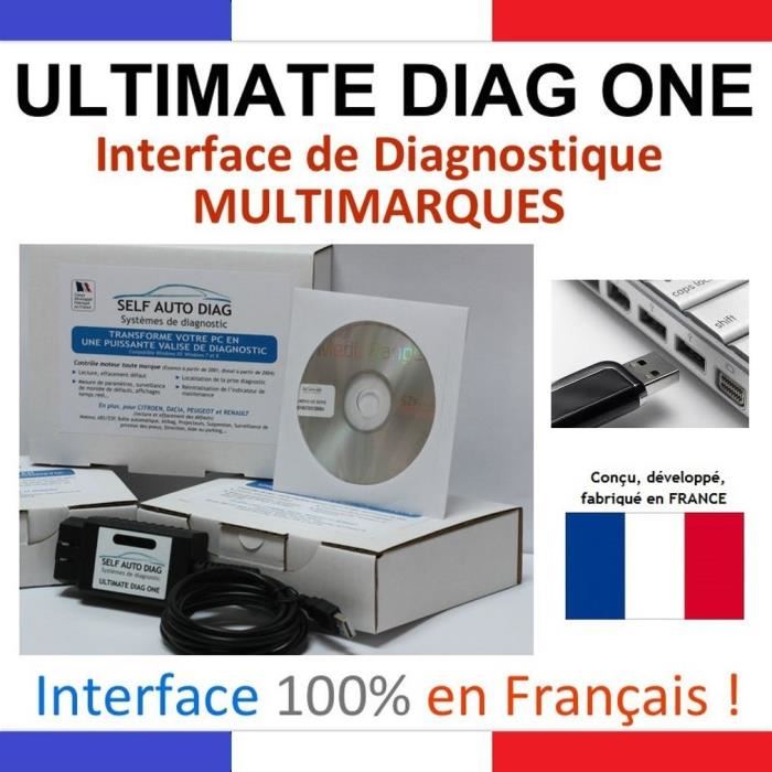 Valise Diagnostic Multimarques Ultimate Diag One - Interface Diagnostique Multimarque Obd Et Logiciel Self Auto Diag Sur Cle Usb