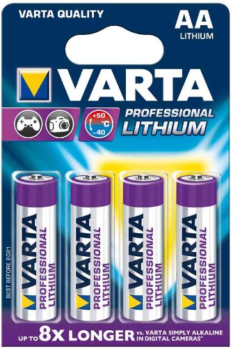 Lot de 4 piles lithium, LR06 AA 1.5 V piles professionnelles, VARTA