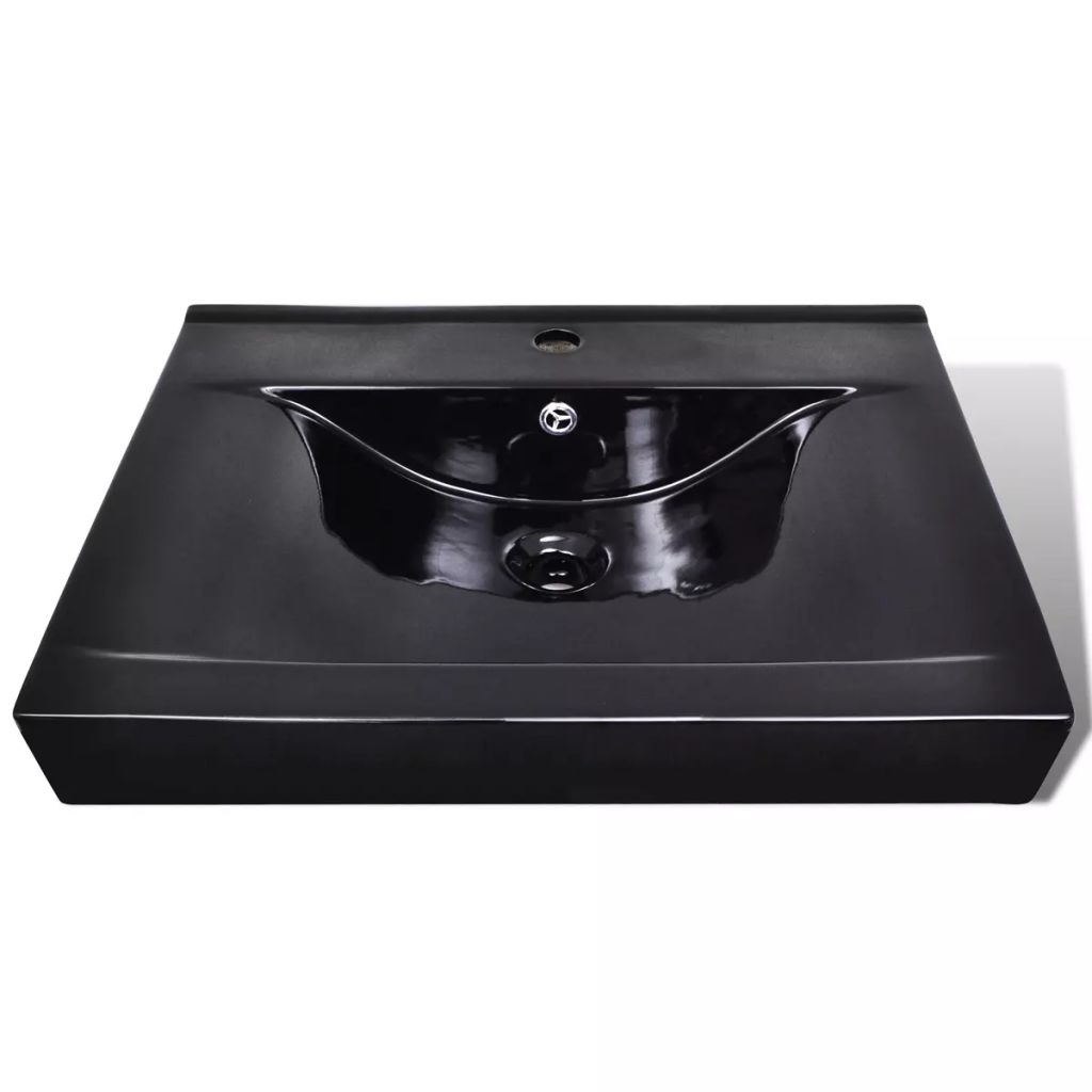 Vasque A Poser En Ceramique Noir Percage Pour La Robinetterie 60x46cm