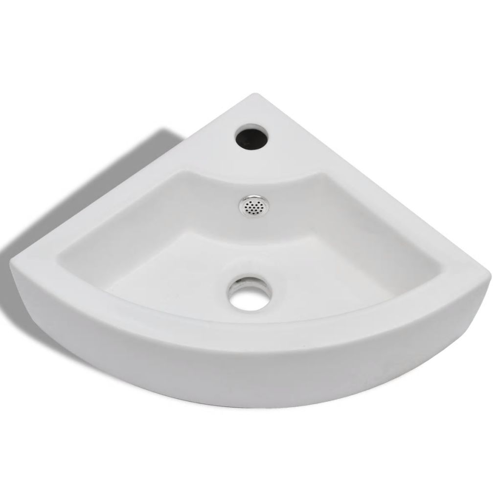 Lavabo D'angle En Ceramique Blanc Avec Trop-plein - Vidaxl - 45x32x12,5 Cm
