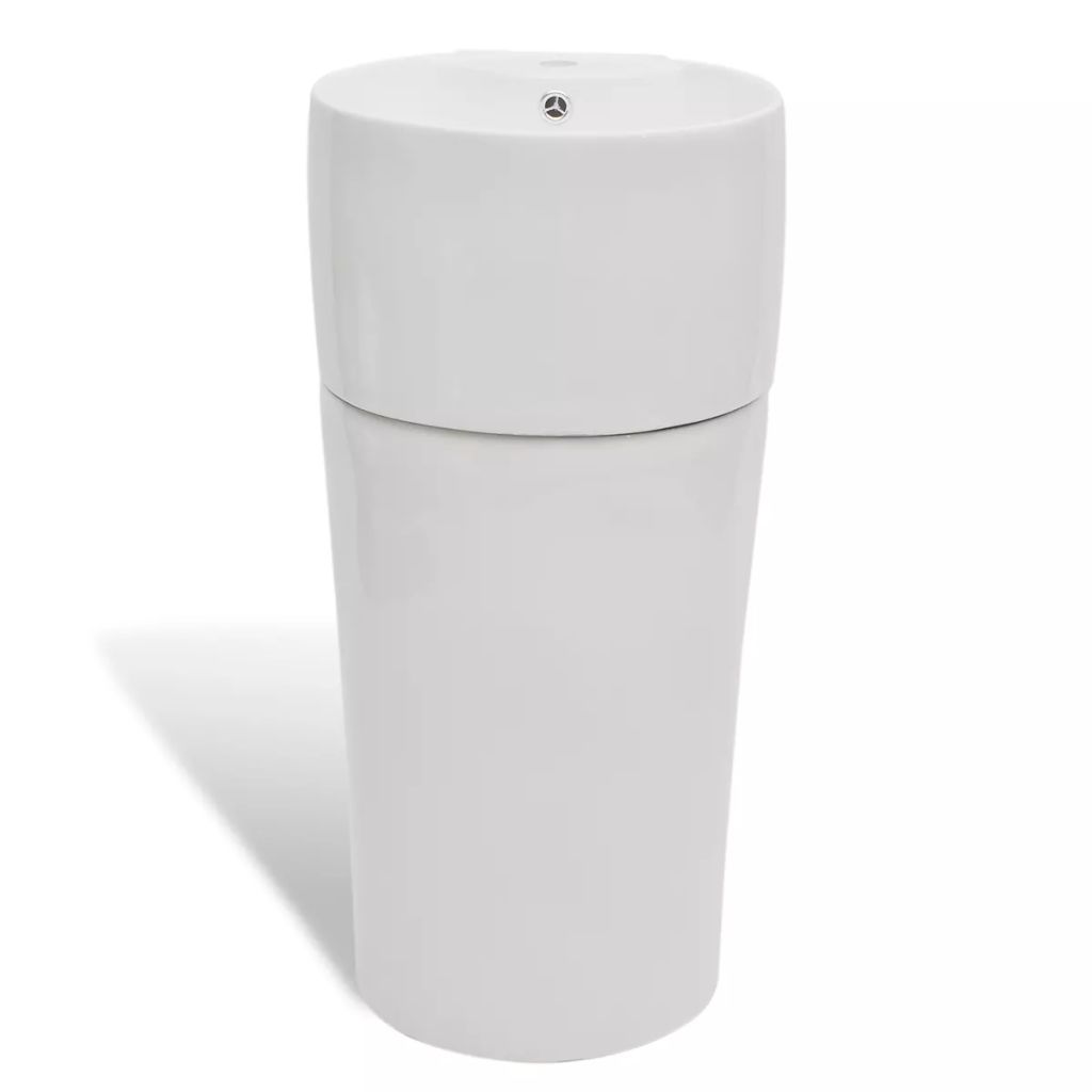 vidaXL Vasque a trou de trop-plein/robinet ceramique Blanc pour salle de bain