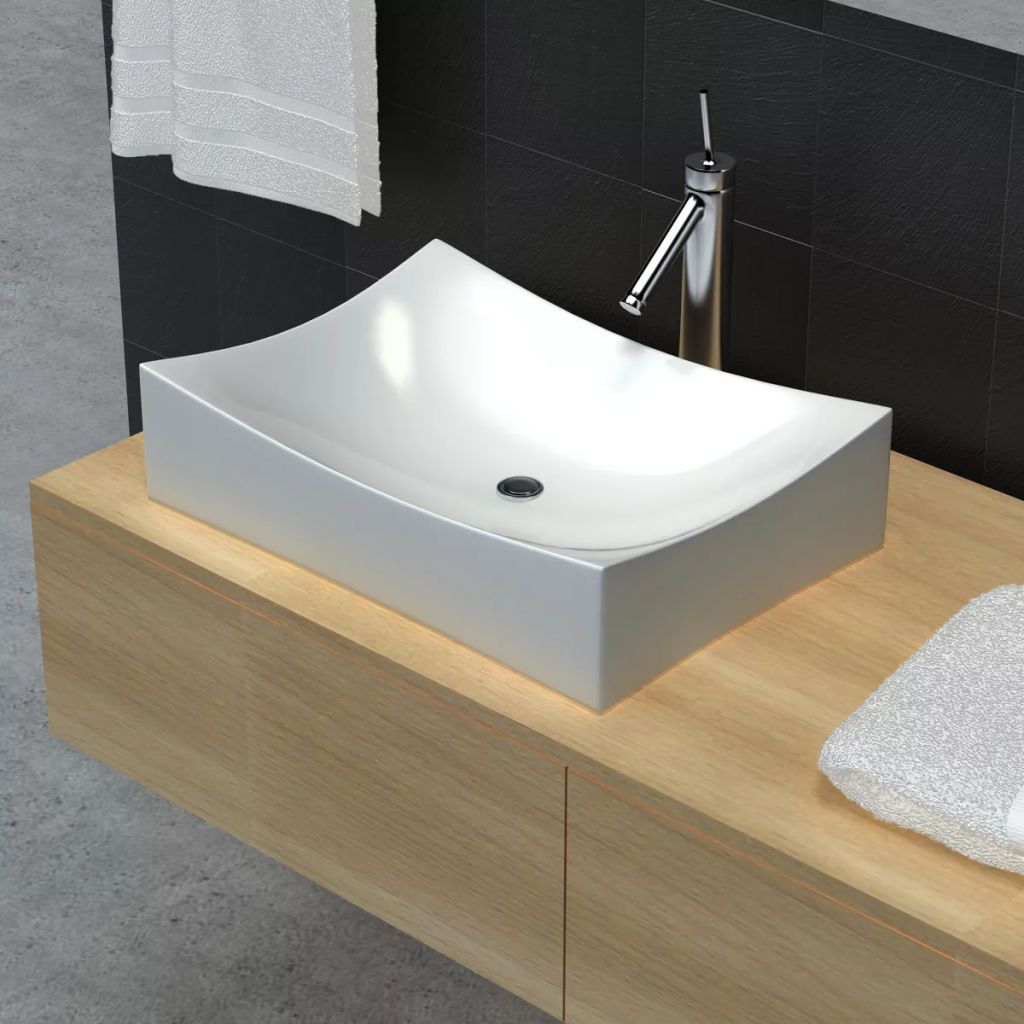 Vidaxl Vasque De Salle Bains Ceramique Haute Brillance Blanc Lavabo Lave Mains 140700