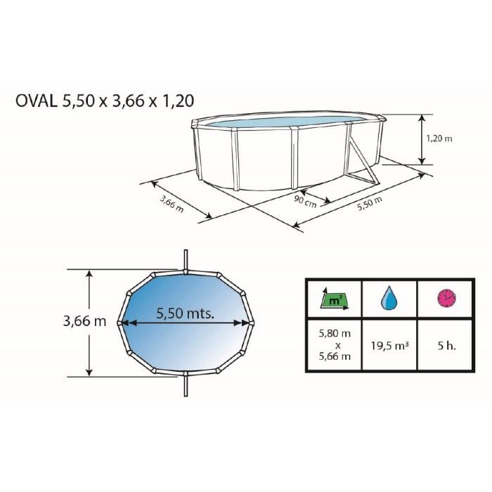Veta Piscine Hors Sol En Acier Ovale 550 X 366 X 120 Kit Complet Piscine Filtre Skimmer Et Echelle