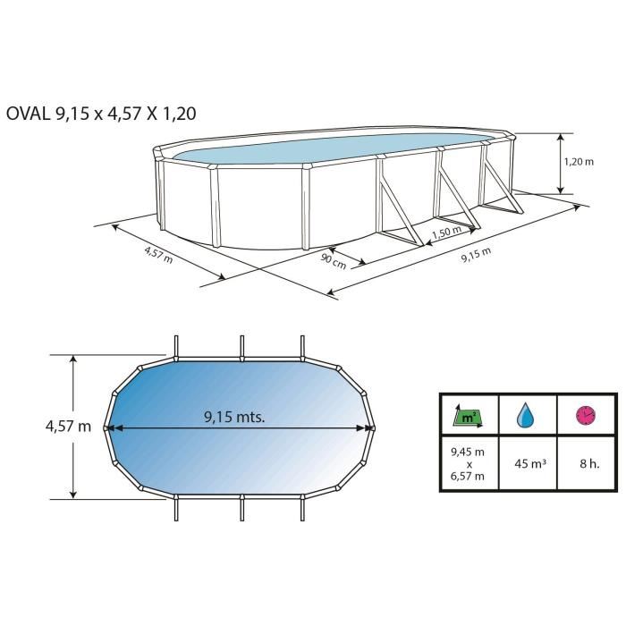 Piscine Hors Sol Ovale En Acier Veta 915x457x120 Cm Kit Complet Piscine Filtre Skimmer Et Echelle