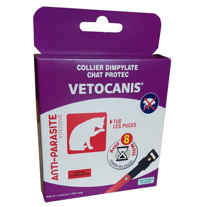 Vetocanis Collier Anti-puces Et Anti-tiques Au Dpdimpylate - 8 Mois De Protection - Rouge - Pour Chat