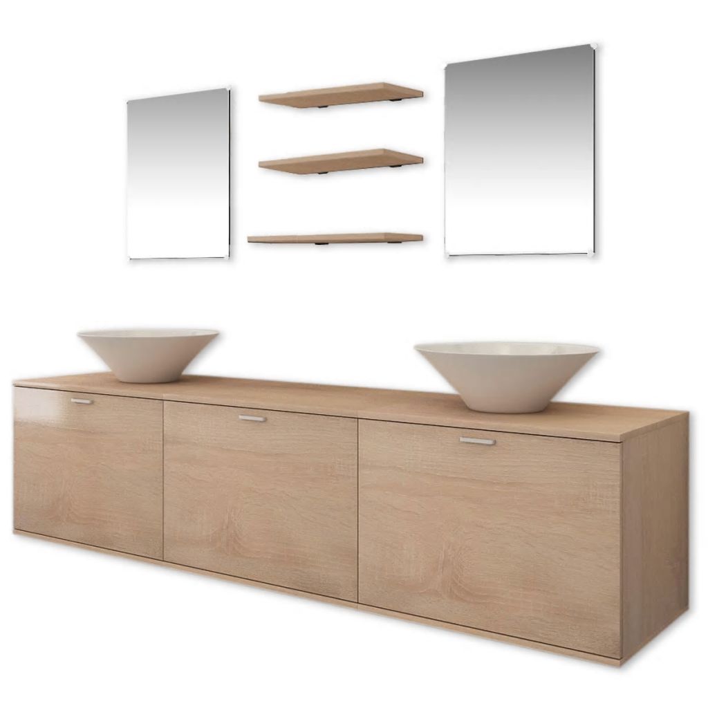 vidaXL 8 pieces de mobilier de salle de bain et lavabo Beige