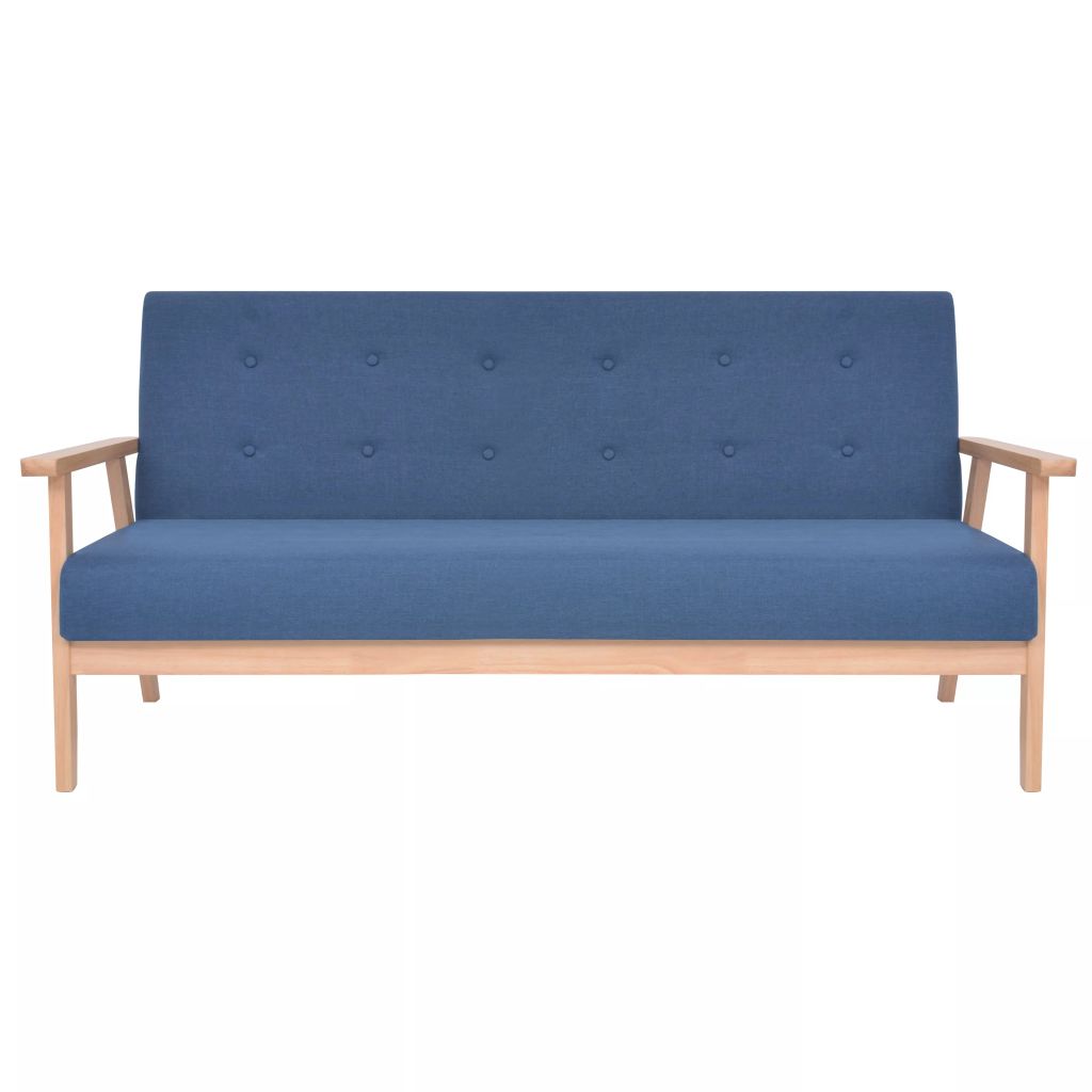 Canape 3 Places En Tissu Bleu, Rembourrage En Mousse, Cadre En Bois Massif, Confortable