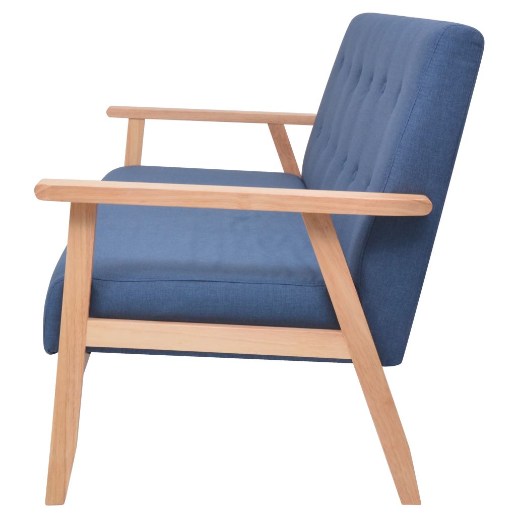 Canape 3 Places En Tissu Bleu, Rembourrage En Mousse, Cadre En Bois Massif, Confortable