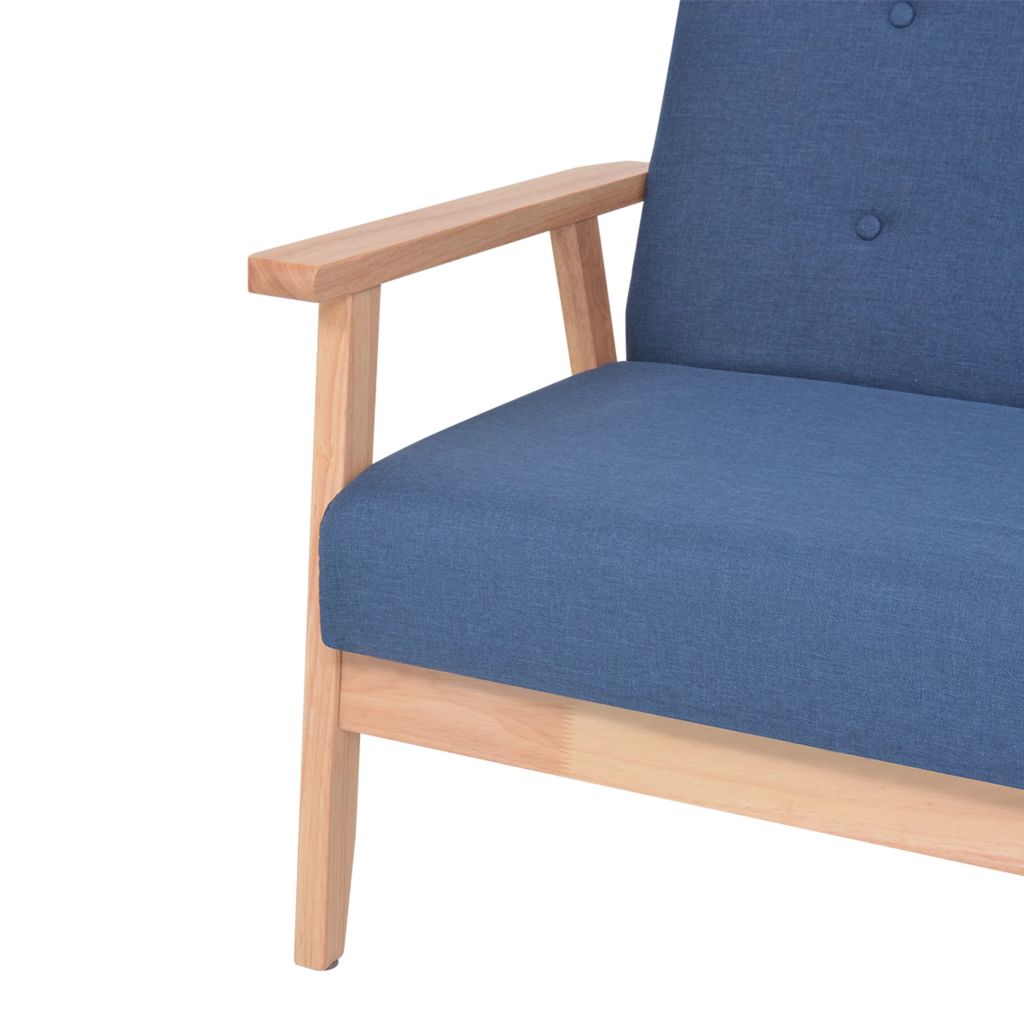 Canape 3 Places En Tissu Bleu, Rembourrage En Mousse, Cadre En Bois Massif, Confortable