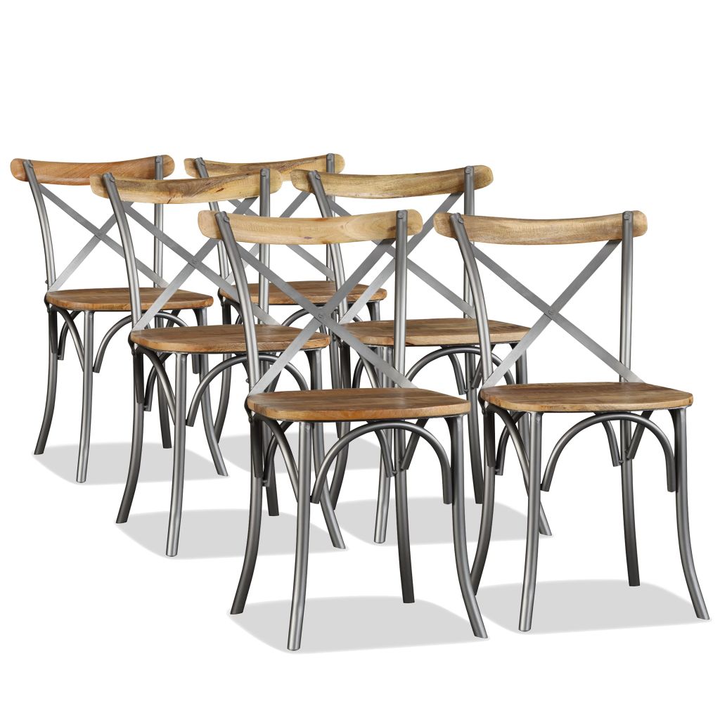 Chaise De Salle A Manger Vidaxl Bois De Manguier Massif Et Acier Marron