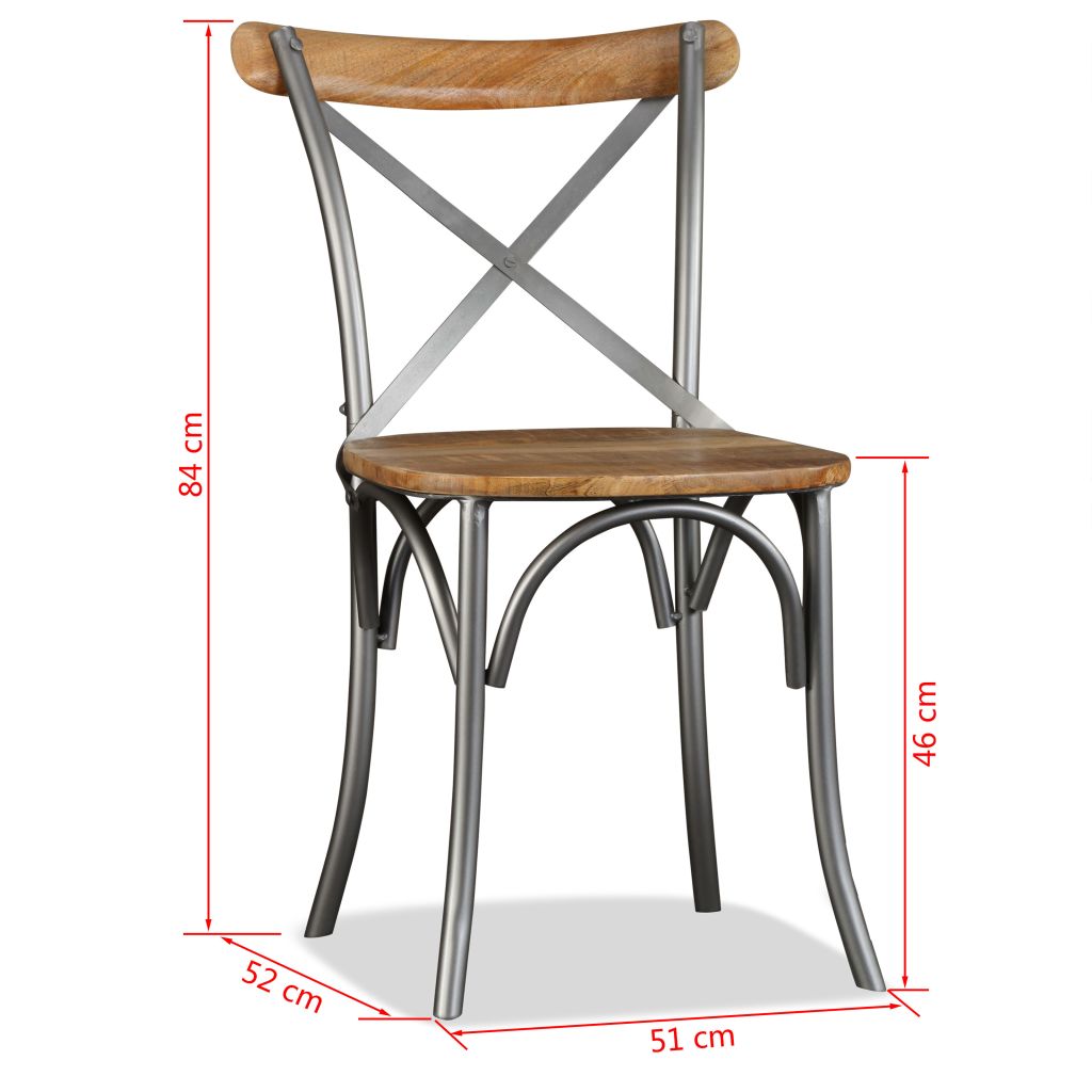 Chaise De Salle A Manger Vidaxl Bois De Manguier Massif Et Acier Marron