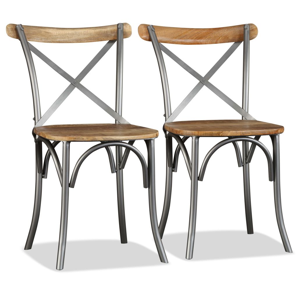 Chaise De Salle A Manger Vidaxl Bois De Manguier Massif Et Acier Marron