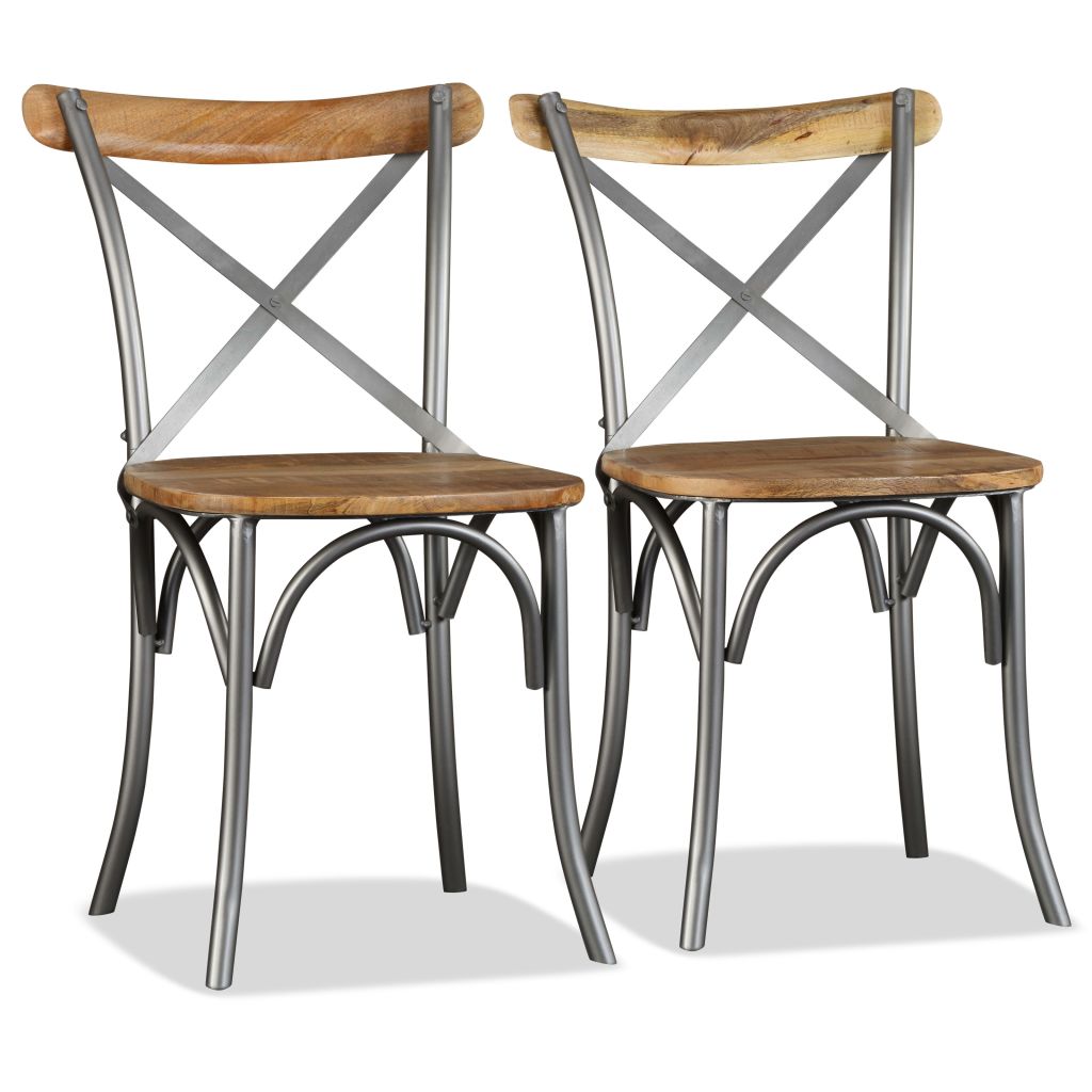 Chaise De Salle A Manger Vidaxl Bois De Manguier Massif Et Acier Marron