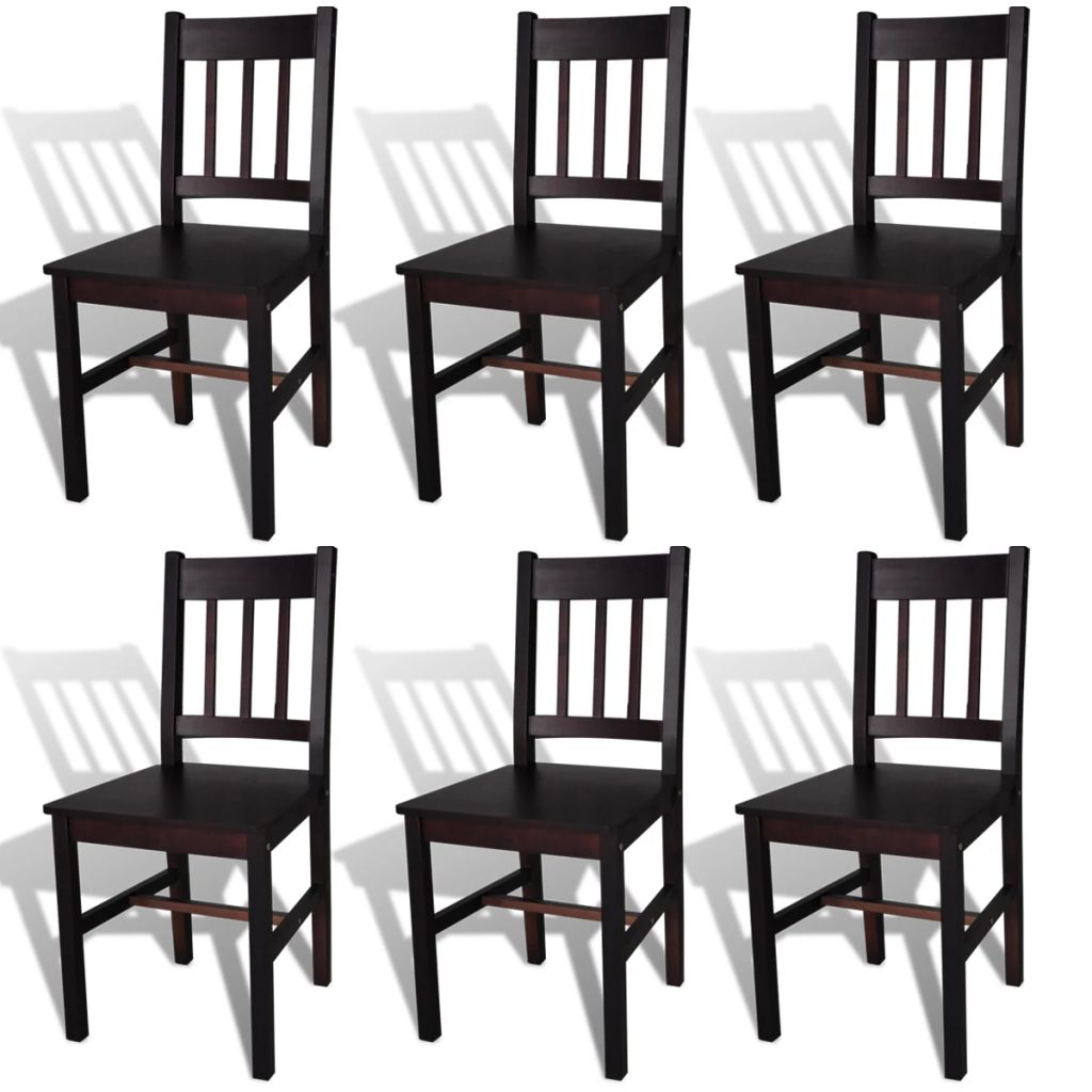 Vidaxl 6x Bois De Pin Chaise Salle A Manger Marron Fonce Chaise De Cuisine 271499