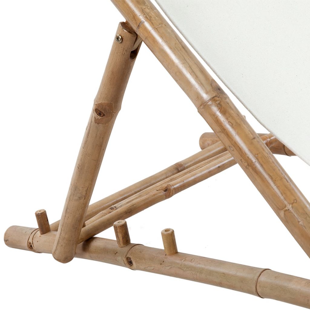 Chaise De Terrasse En Bambou Et Toile - Vidaxl - Pliable - Blanc - Design