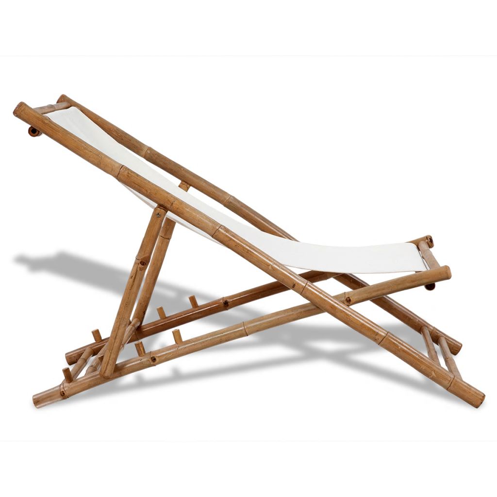 Chaise De Terrasse En Bambou Et Toile Vidaxl Pliable Blanc Design