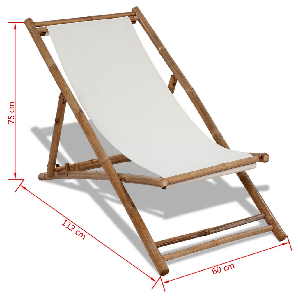 Chaise De Terrasse En Bambou Et Toile - Vidaxl - Pliable - Blanc - Design
