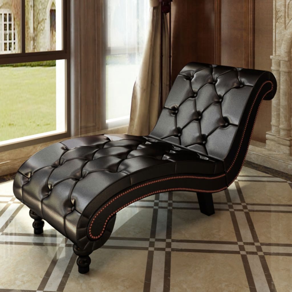 Vidaxl Chaise Longue Boutons Cuir Synthetique Marron Salon Balcon Transat 240407