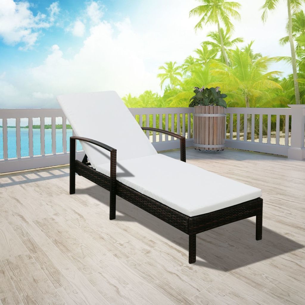 Vidaxl Chaise Longue Avec Coussin Marron Resine Tressee