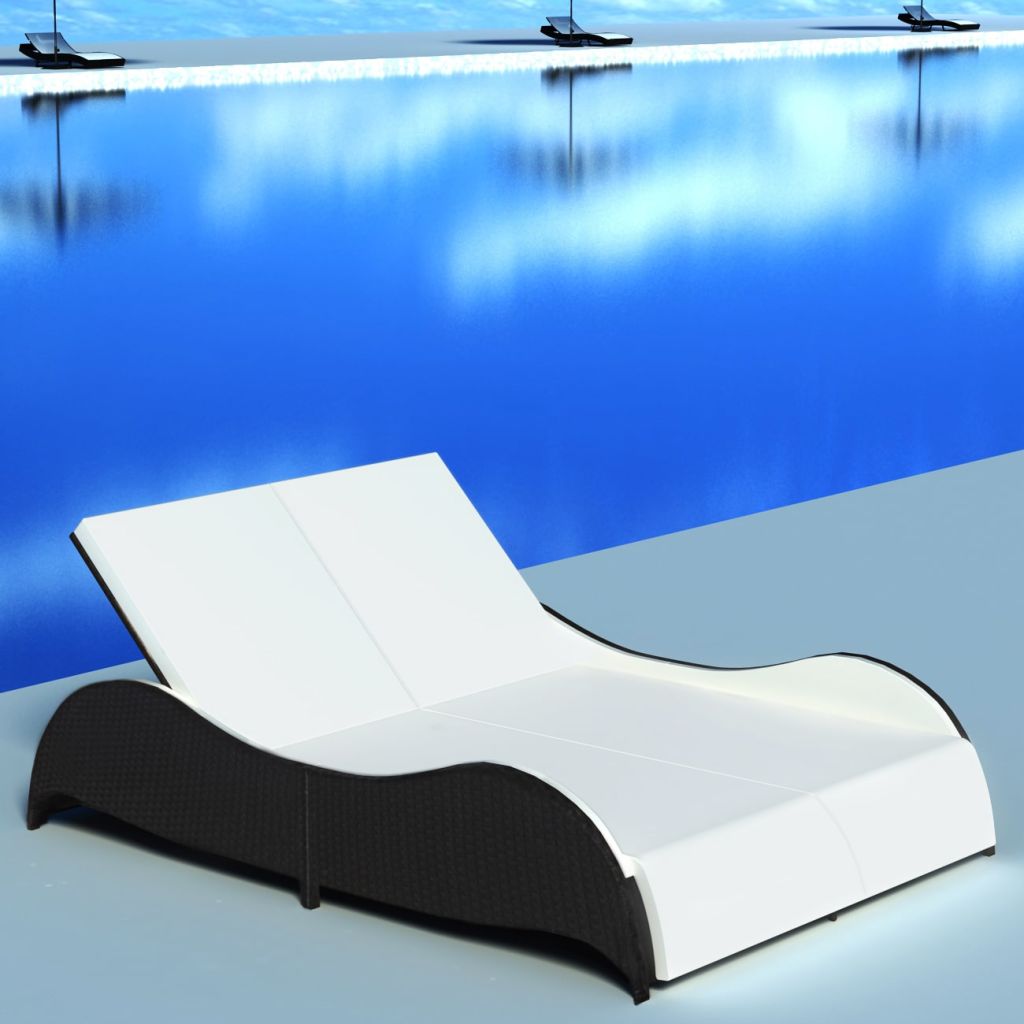 Vidaxl Chaise Longue Double Avec Coussin Resine Tressee Noir