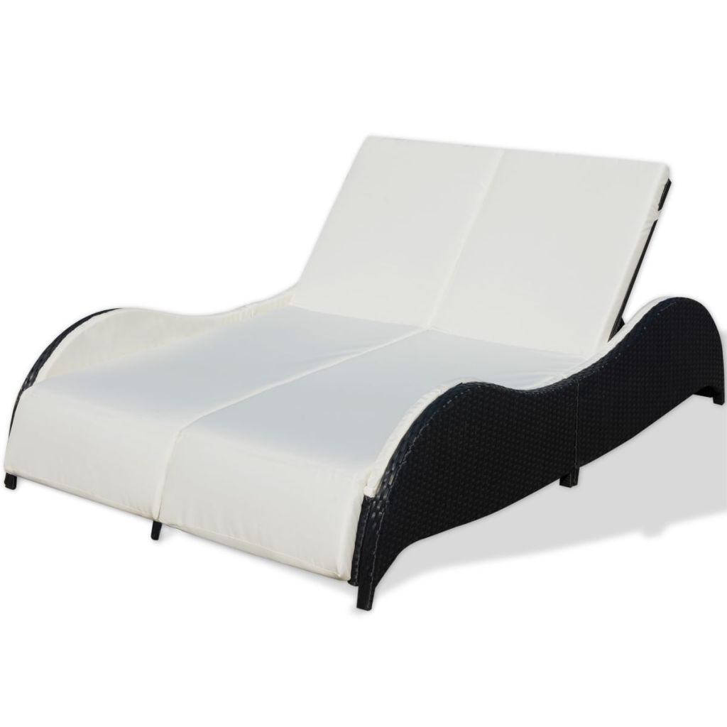 vidaXL Chaise longue double avec coussin Ondulee Noir Resine tressee