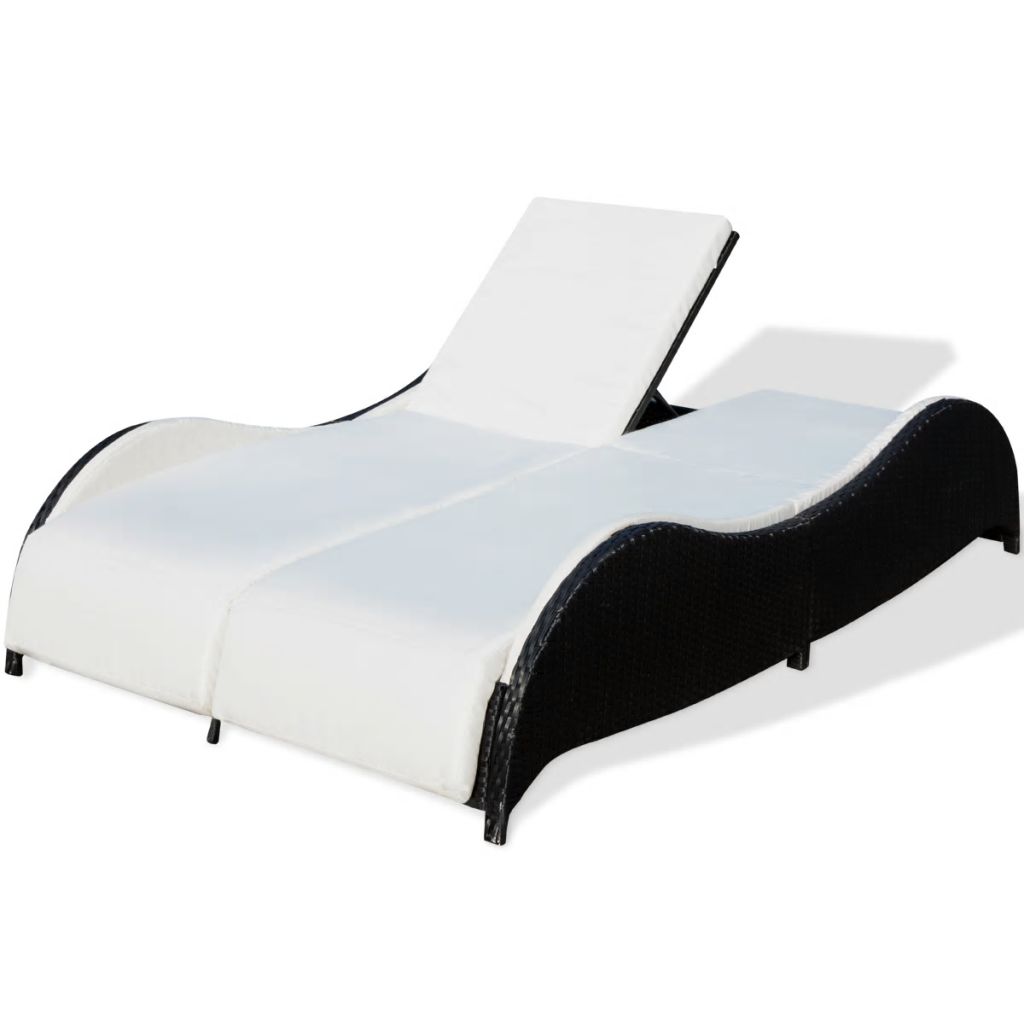 Vidaxl Chaise Longue Double Avec Coussin Resine Tressee Noir