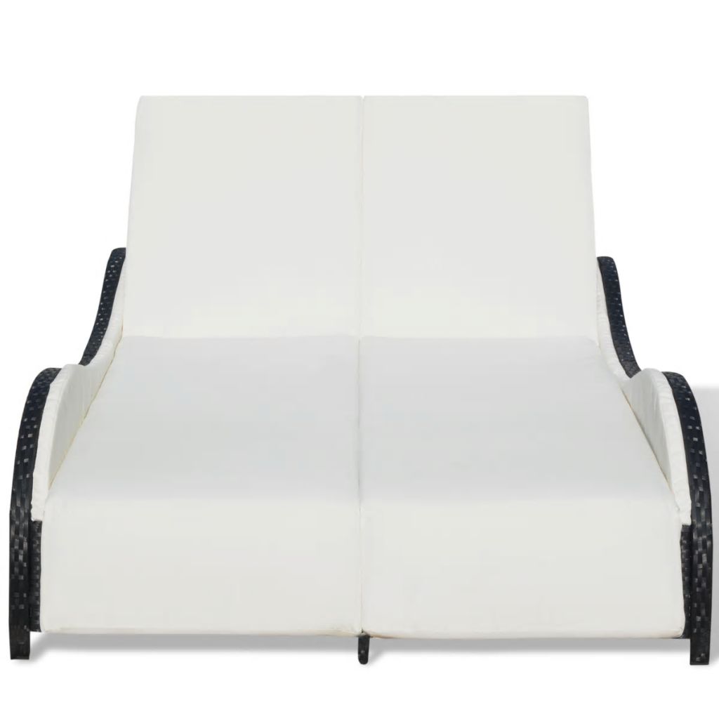 Vidaxl Chaise Longue Double Avec Coussin Resine Tressee Noir