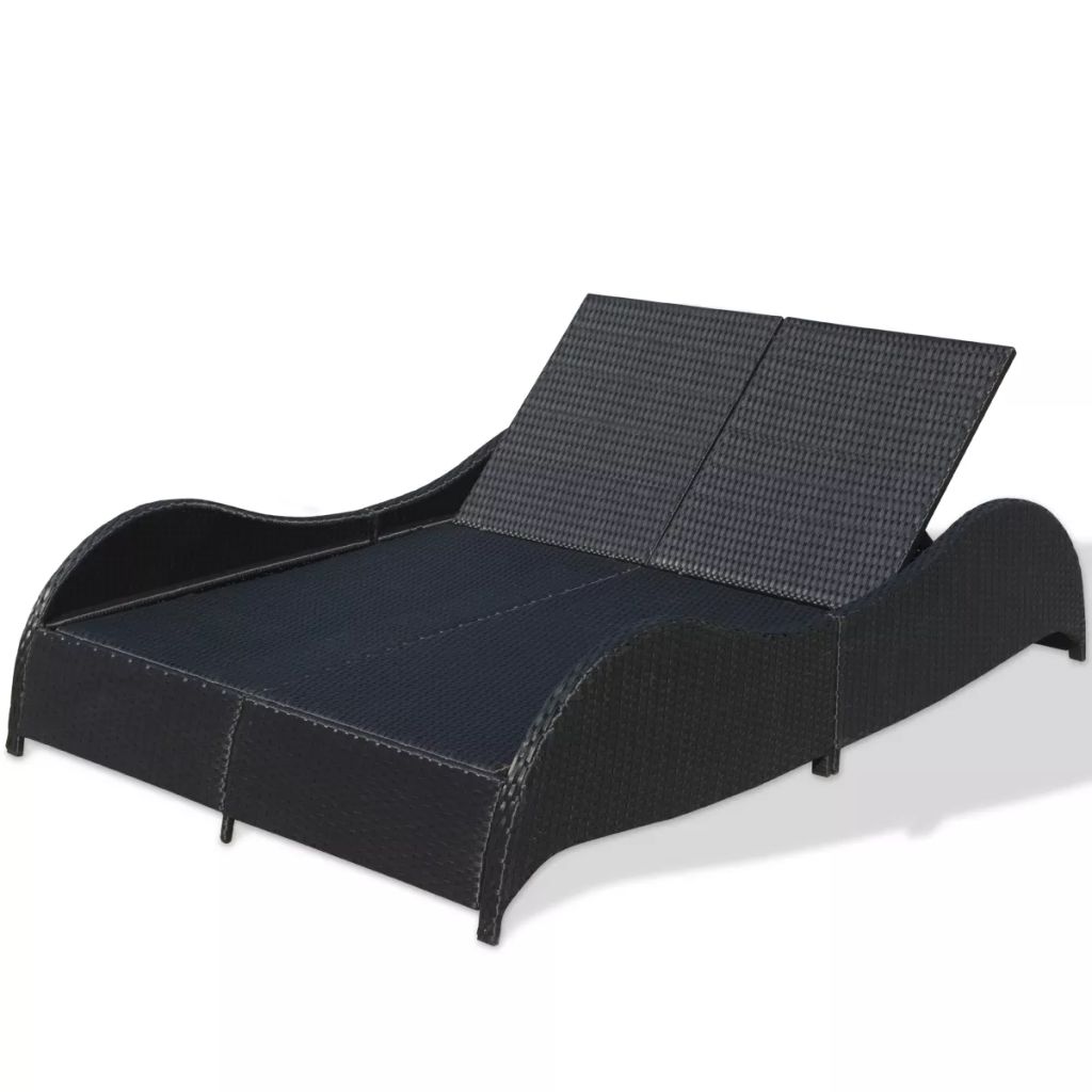 Vidaxl Chaise Longue Double Avec Coussin Resine Tressee Noir