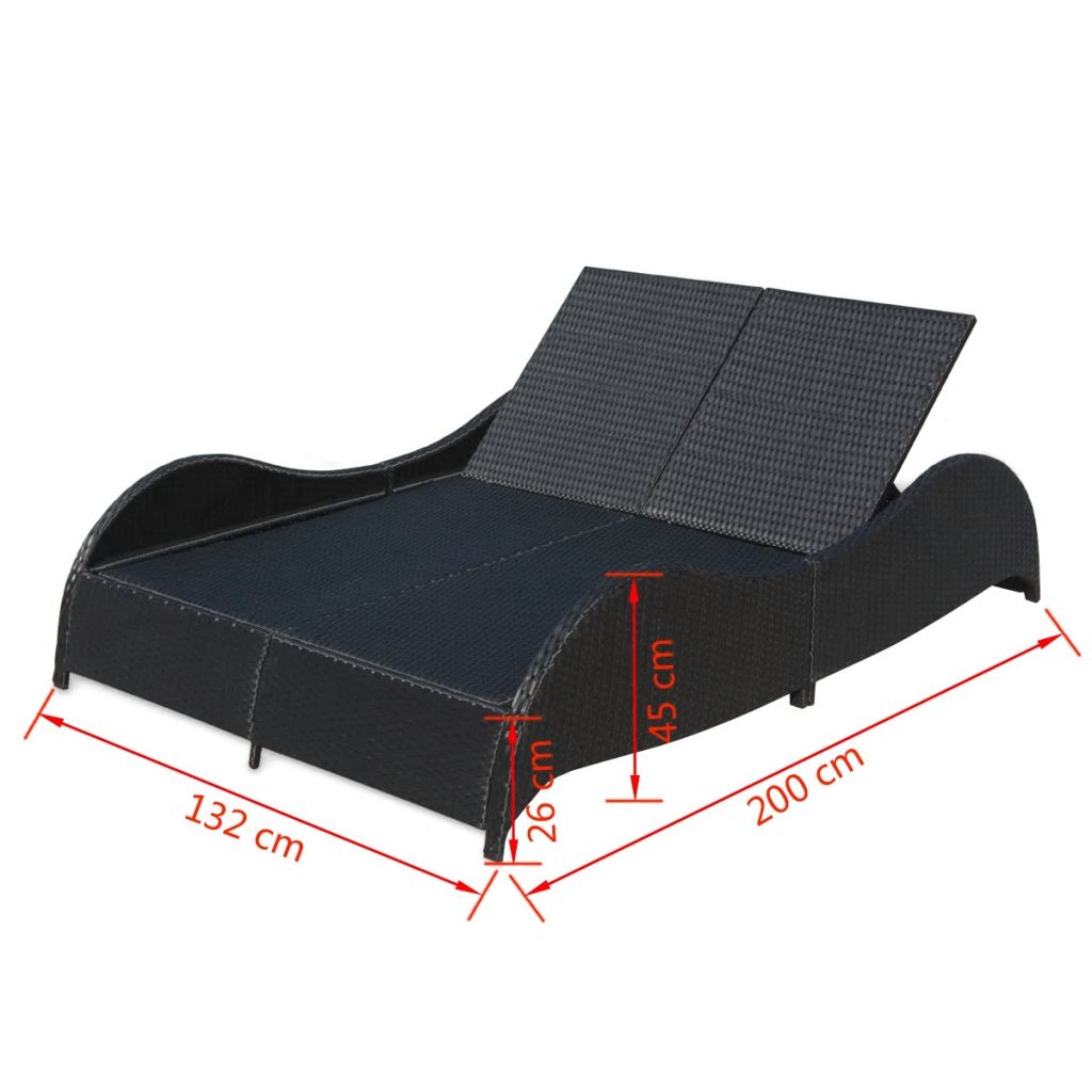 Vidaxl Chaise Longue Double Avec Coussin Resine Tressee Noir