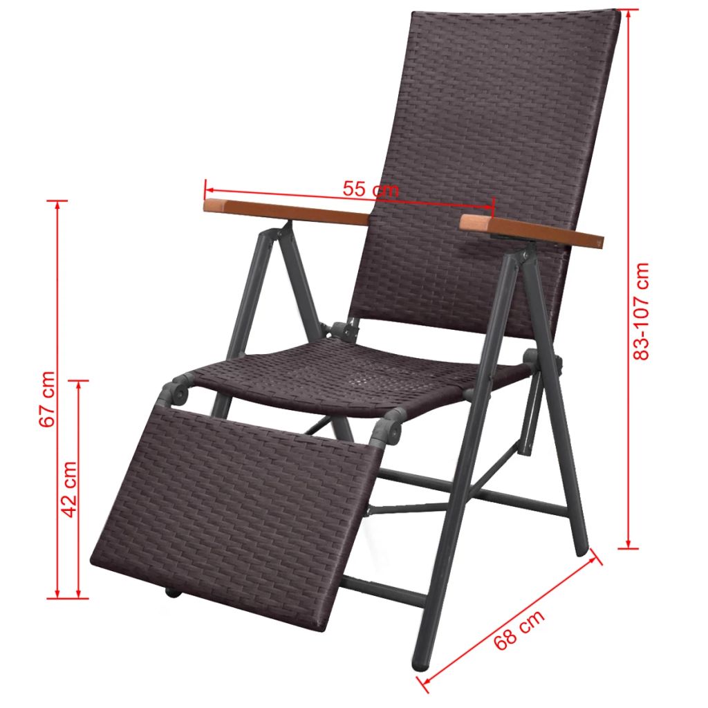 Vidaxl Chaise Longue Inclinable Resine Tressee Marron 55 X 68 X 107 Cm