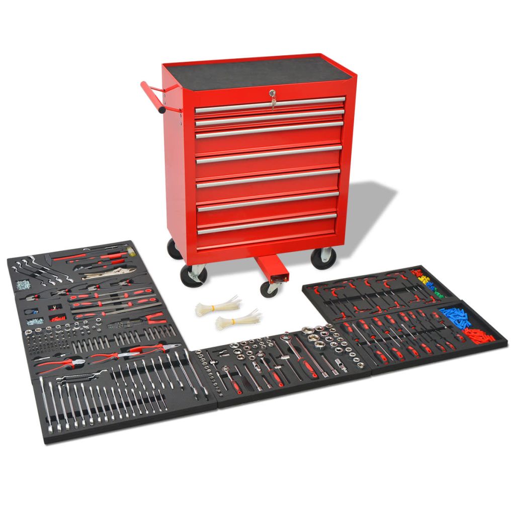 Vidaxl Chariot A Outils Pour Atelier Avec 1125 Outils Acier Rouge