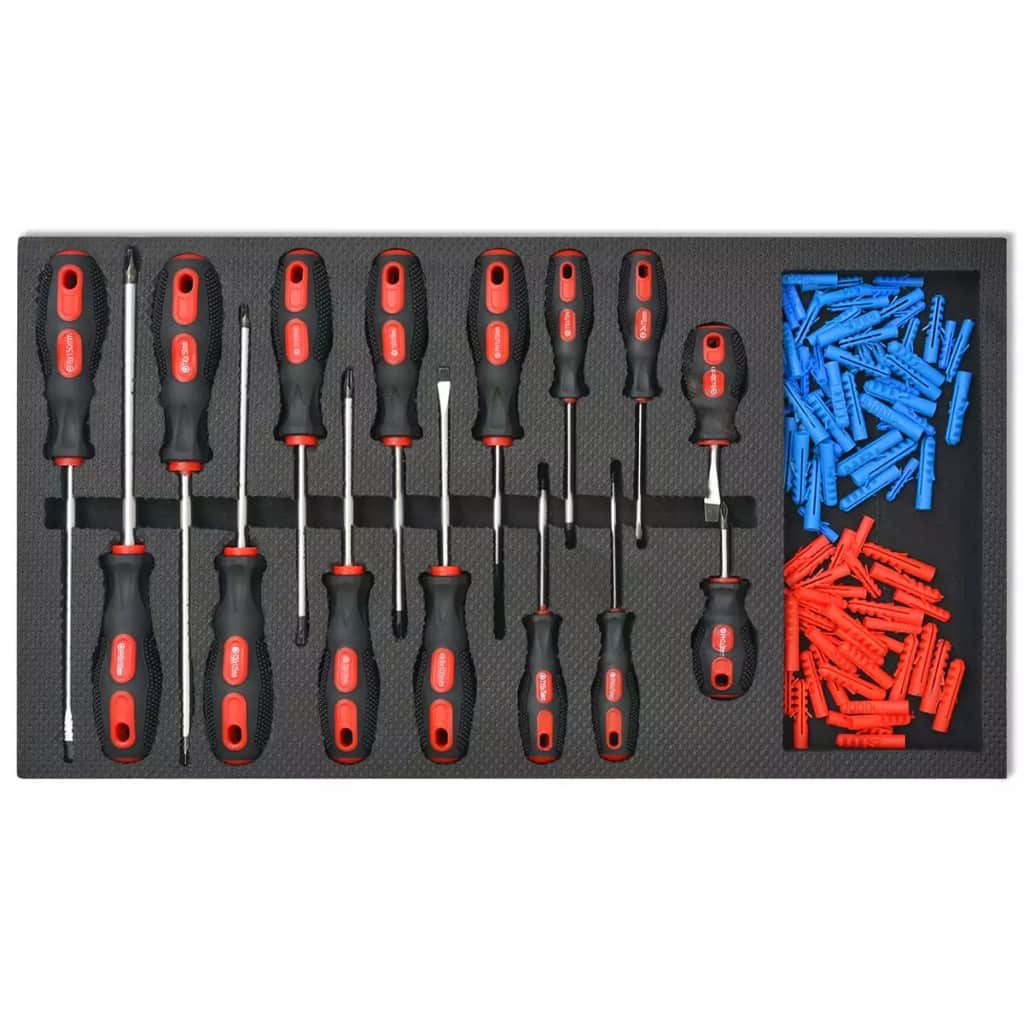 Vidaxl Chariot A Outils Pour Atelier Avec 1125 Outils Acier Rouge