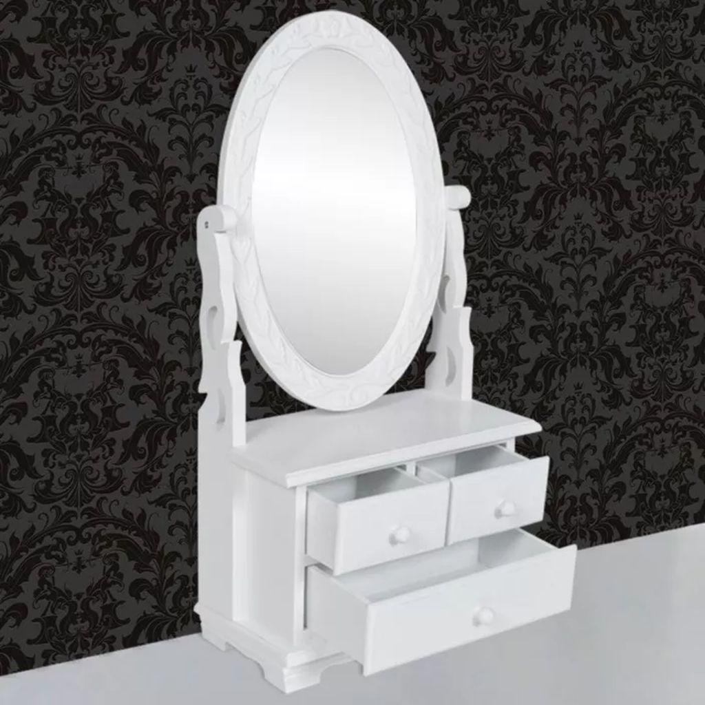 Vidaxl Coiffeuse Avec Miroir Pivotant Ovale Mdf