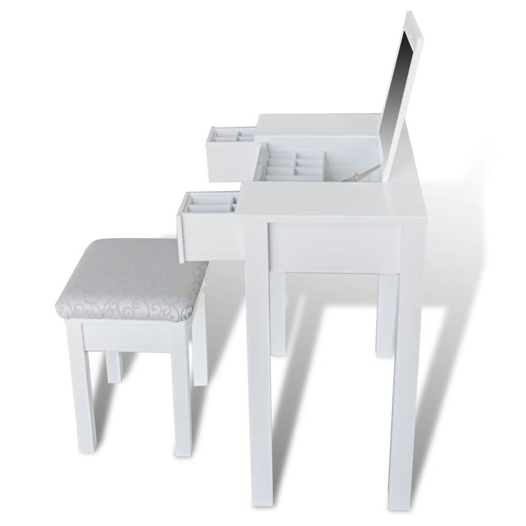 Vidaxl Coiffeuse Avec Tabouret Et 1 Miroir Rabattable Blanc