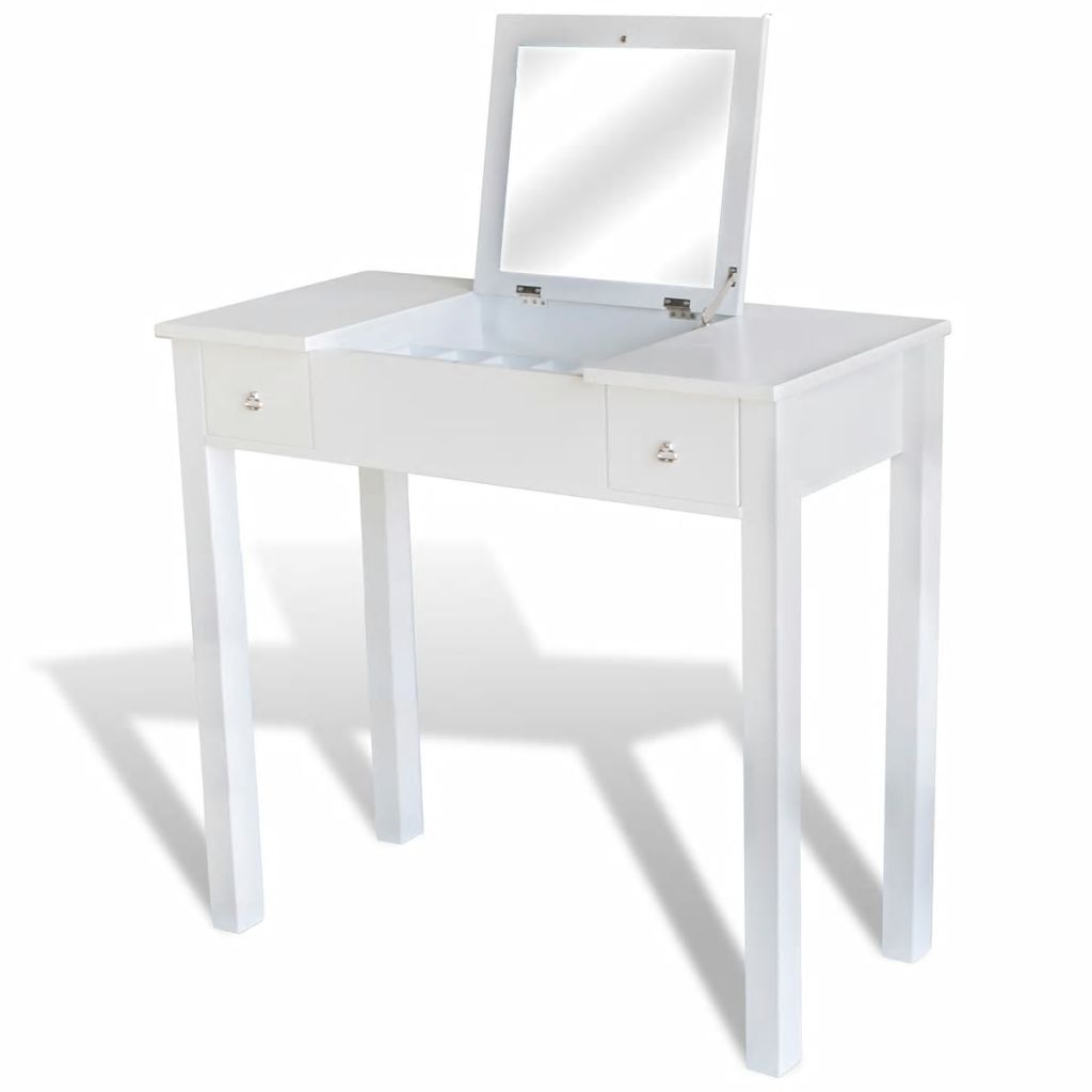 Vidaxl Coiffeuse Avec Tabouret Et 1 Miroir Rabattable Blanc