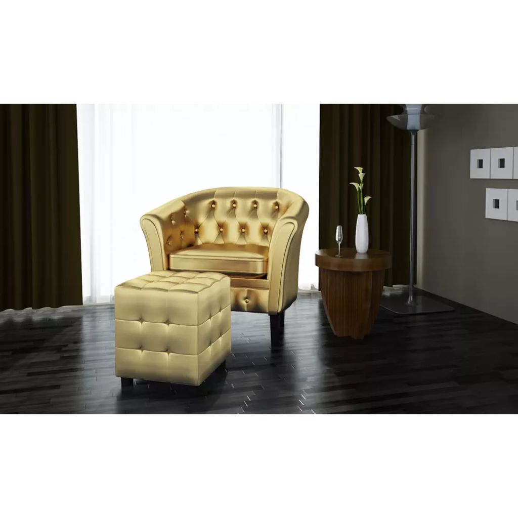 Vidaxl Fauteuil Cabriolet Avec Repose-pied Cuir Synthetique Dore