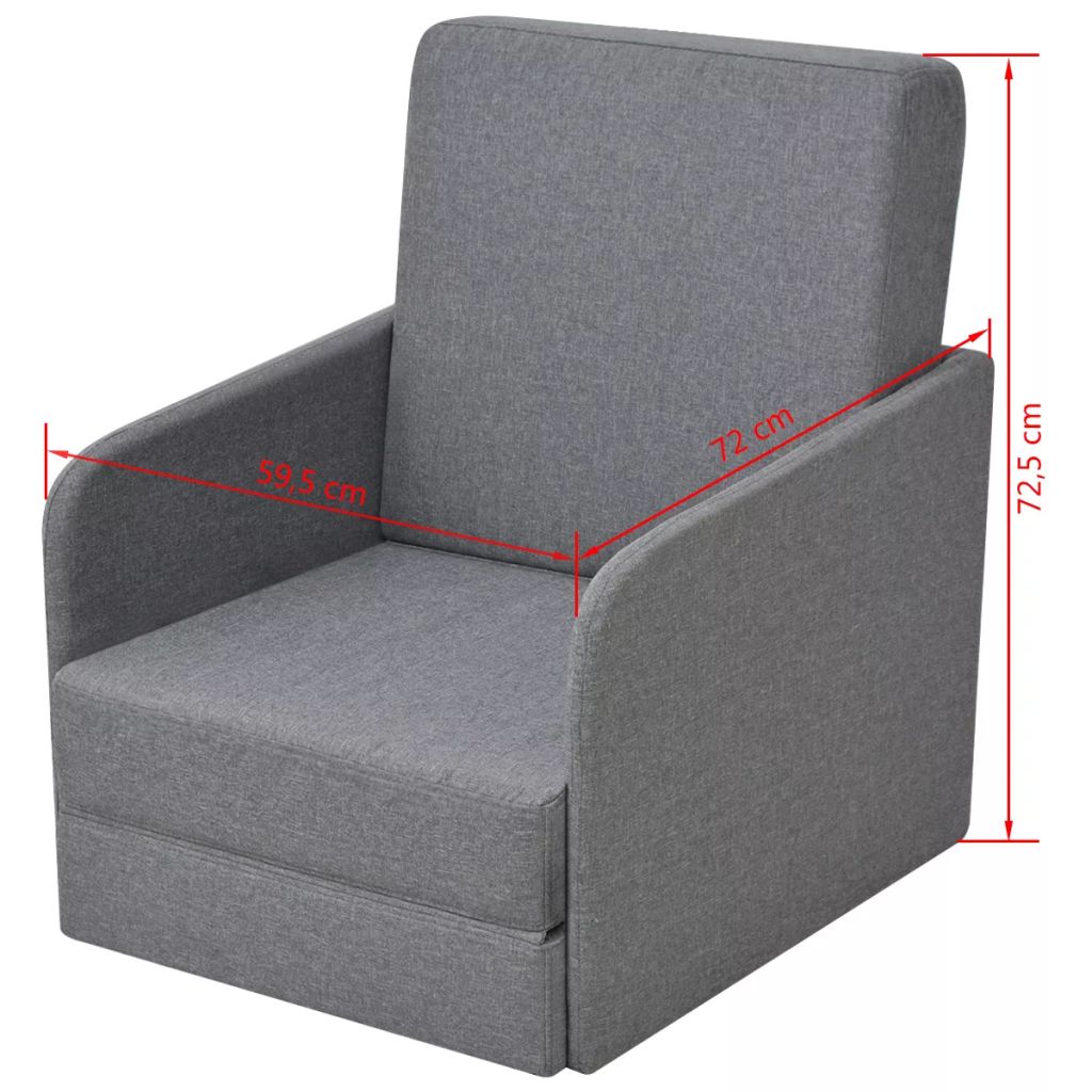 Fauteuil Convertible Vidaxl Gris Clair Tissu 1 Place Contemporain Design