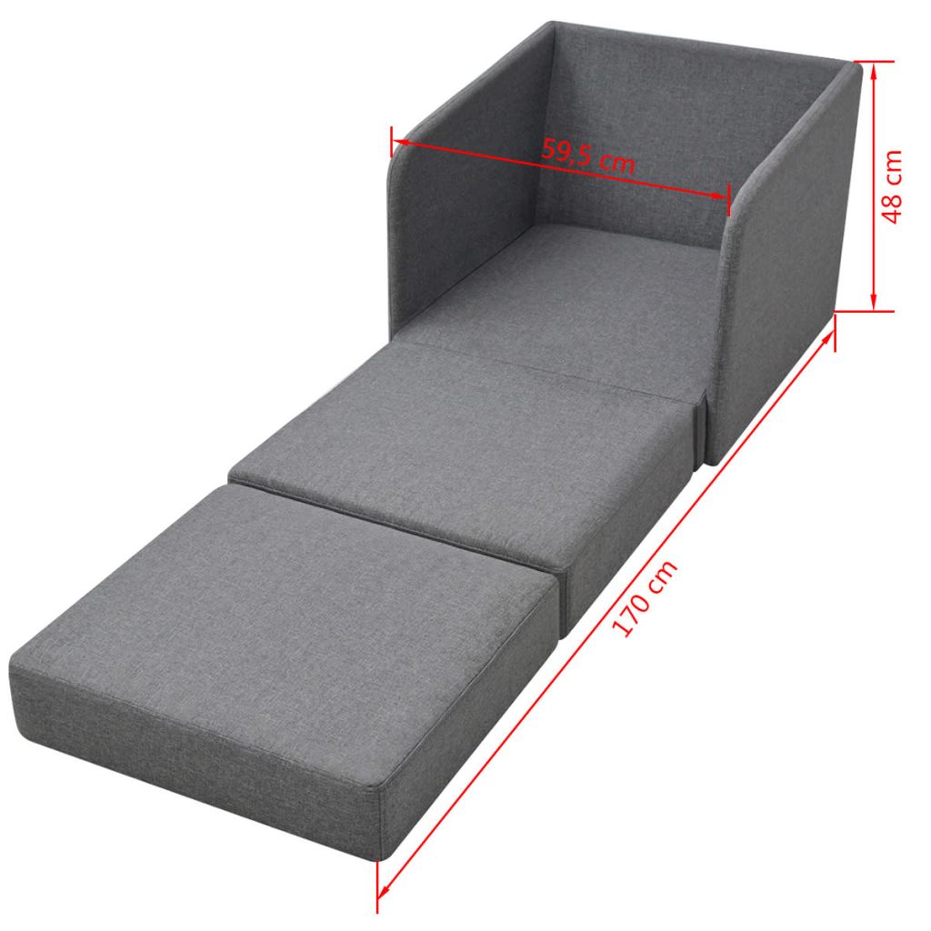 Fauteuil Convertible Vidaxl Gris Clair Tissu 1 Place Contemporain Design