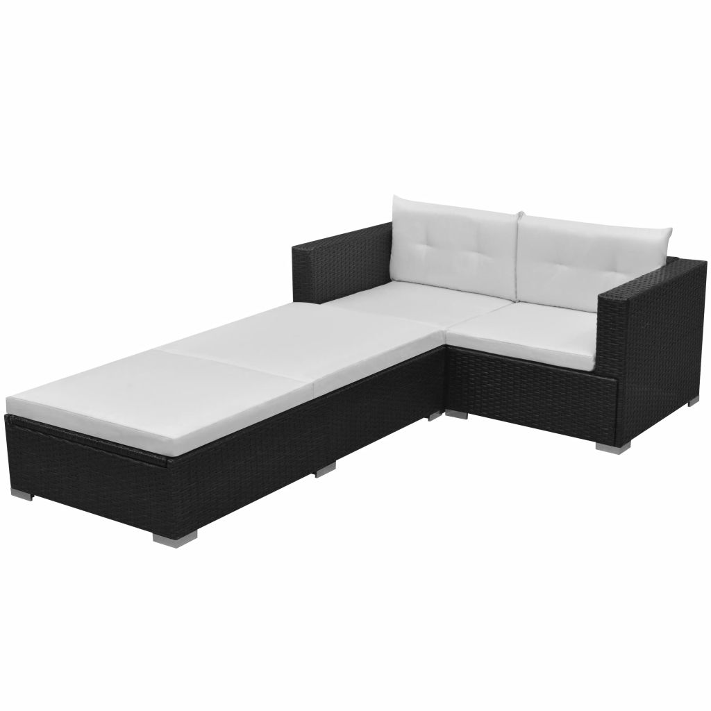 Salon De Jardin - Vidaxl - 3 Pcs - Resine Tressee - Noir - Resistant Aux Intemperies