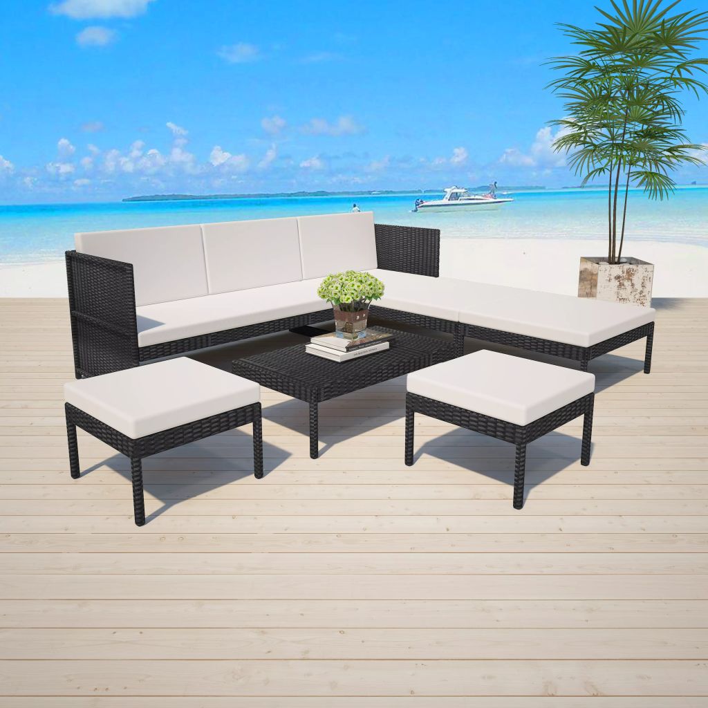 Salon De Jardin Vidaxl 6 Pcs Resine Tressee Noir Mobilier Exterieur Resistant